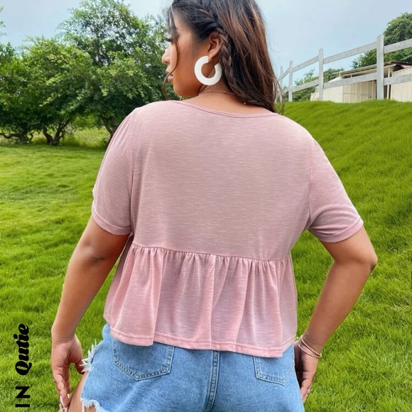 SHEIN Qutie Plus Peplum V Neck Tee - Picture 6 of 6